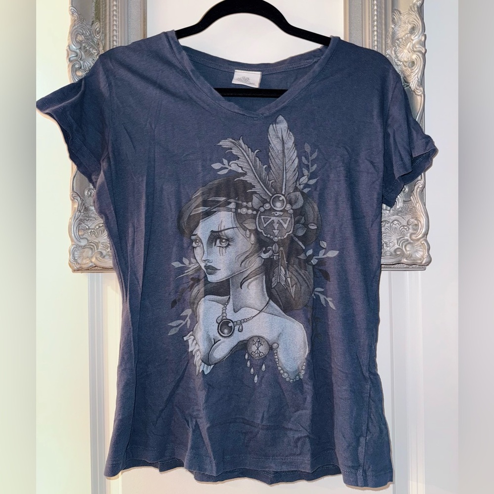 Black Market Art Company XL Navy Graphic Tee with Native American Girl Woman